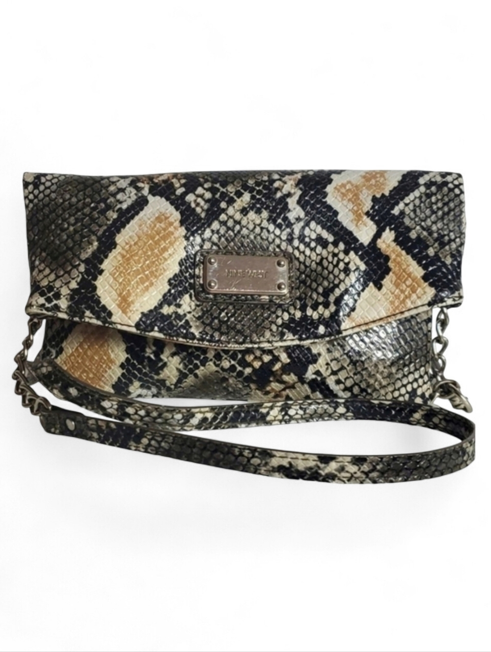 Vintage 2010 Nine West Snakeskin Print Clutch Wristlet Shoulder Bag